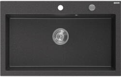 Mexen Elix gránit mosogató, 1 medencés, 800 x 500 mm, fekete foltos, króm szifon - 6527801005-76 (6527801005-76)