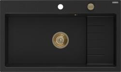 Mexen Omar 1-komponensű gránit mosogató 800 x 480 mm, fekete, arany szifon - 6520801005-77-G (6520801005-77-G)