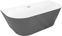 Mexen Oris szabadon álló fal melletti bordázott kád 150 x 75 cm, fehér/szürke, krómozott túlfolyó - 52871507562-01 (52871507562-01)