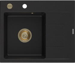 Mexen Ben 1-medencés gránit mosogatócsepegtetővel, bal oldali, 600 x 500 mm, fekete, arany szifon - 6522605000-77-G (6522605000-77-G)