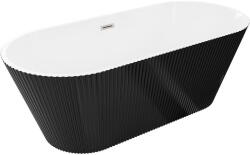 Mexen Yara szabadon álló bordázott kád 170 x 75 cm, fehér/fekete, sörtézett nikkel túlfolyó - 52861707575-97 (52861707575-97)