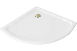 Mexen Flat félkör alakú slim zuhanytálca 90 x 90 cm, fehér, arany szifon - 41109090G (41109090G)
