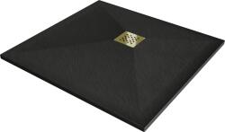 Mexen Stone+ 70 x 70 cm-es négyzet alakú kompozit zuhanytálca, fekete, arany burkolat - 44707070-G (44707070-G)