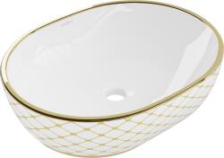 Mexen Viki 48 x 35 cm-es asztali mosdókagyló, fehér/arany sakktábla minta - 21054809 (21054809)