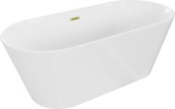 Mexen Flavia szabadon álló fürdőkád 150 x 75 cm, fehér, aranyszínű csiszolt túlfolyóval - 54031507500-55 (54031507500-55)