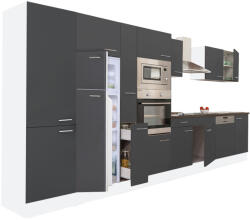 Leziter Yorki 430 Konyhablokk - Fehér Korpusz, Selyemfényű Antracit Front, Felülfagyasztós Hűtős Szekrénnyel