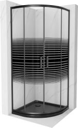 Mexen Rio 80 x 80 cm félköríves zuhanykabin, fekete csíkok, fekete + Flat zuhanytálca, fekete - 863-080-080-70-20-4170B (863-080-080-70-20-4170B)