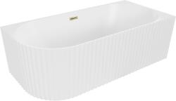 Mexen Gia szabadon álló sarokkád bordázott jobb oldali 150 x 75 cm, fehér matt, arany túlfolyó - 52701507501P-50 (52701507501P-50)