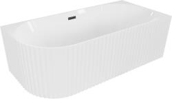 Mexen Gia szabadon álló sarokkád bordázott jobb 150 x 75 cm, fényes fehér, fekete túlfolyó - 52701507500P-70 (52701507500P-70)