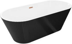 Mexen Yara szabadon álló barázdált kád 170 x 75 cm, fehér/fekete, gun gray kefélt túlfolyó - 52861707575-66 (52861707575-66)