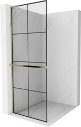 Mexen Kioto+ L zuhanyfal polccal Walk-in 70 x 200 cm, fekete rácsos, arany - 800-070-123-50-77 (800-070-123-50-77)