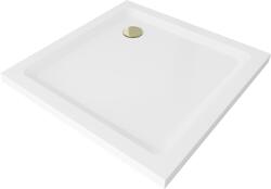Mexen Flat négyzet alakú Slim zuhanytálca 80 x 80 cm, fehér, arany szifonnal - 40108080G (40108080G)
