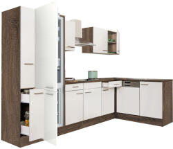 Leziter Yorki 310 Sarok Konyhablokk - Yorki Tölgy Korpusz, Selyemfényű Fehér Front, Alulagyasztós Hűtős Szekrénnyel