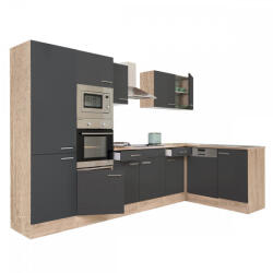 Leziter Yorki 340 Sarok Konyhablokk - Sonoma Tölgy Korpusz, Selyemfényű Antracit Front, Polcos Szekrénnyel