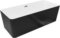 Mexen Nila szabadon álló kád bordázott 170 x 75 cm, fehér/fekete, gun gray kefélt túlfolyó - 52841708075-66 (52841708075-66)