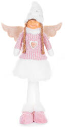 MagicHome MagicHome karácsonyi dekoráció, angyalka figura fehér szoknyával, szövet, 29 x 13 x 59 cm, rózsaszín-fehér