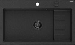 Mexen Omar gránit mosogató, 1-medencés, 800 x 480 mm, fekete/ezüst metál, fekete szifon - 6520801005-73-B (6520801005-73-B)