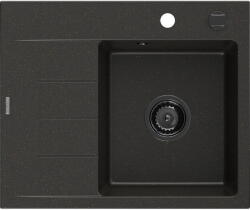 Mexen Ben gránit mosogató 1-medencés csepegtetővel, jobb oldali, 600 x 500 mm, fekete/arany metál fekete szifon (6523605000-75-B)