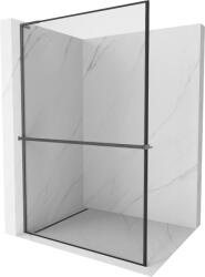 Mexen Kioto+ L zuhanyfal polccal Walk-in 120 x 200 cm, fekete keret, gun gray csiszolt - 800-120-123-66-70 (800-120-123-66-70)