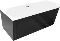 Mexen Silo szabadon álló bal sarok fürdőkád bordázott 150 x 75 cm, fehér/fekete, arany túlfolyóval- 52891507575L-50 (52891507575L-50)