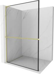 Mexen Kioto+ L zuhanyfal polccal Walk-in 100 x 200 cm, fekete keret, arany kefélt - 800-100-123-55-70 (800-100-123-55-70)