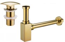  Mexen fél szifon mosdókagylóhoz, négyzet alakú, klik-klak dugóval, túlfolyó nélkül, arany - 7991660-50 (7991660-50)