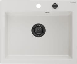 Mexen Elix egymedencés gránit mosogató 600 x 500 mm, fehér, fekete szifon - 6525601005-20-B (6525601005-20-B)