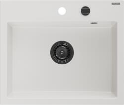 Mexen Oscar gránit mosogató egykamrás 580 x 490 mm, fehér, fekete szifon - 6519581000-20-B (6519581000-20-B)