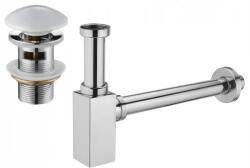  Mexen fél szifon mosdóhoz, négyzet alakú, kerámia klikk-klakk dugóval, túlfolyóval, króm/fehér - 7992060-02 (7992060-02)