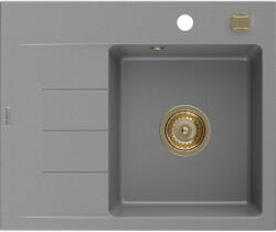 Mexen Ben gránit mosogató 1-medencés csepegtetővel, jobb oldali 600 x 500 mm, szürke, arany szifon - 6523605000-71-G (6523605000-71-G)