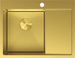 Mexen Exar balra szerelt egytálcás rozsdamentes mosogató csepegtetővel, 620 x 480 mm, arany - 6431621005L-55 (6431621005L-55)