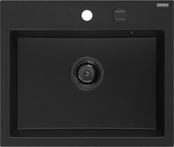 Mexen Oscar egymedencés gránit mosogató 580 x 490 mm, fekete, fekete szifon - 6519581000-77-B (6519581000-77-B)