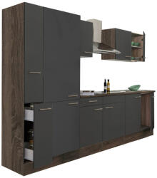 Leziter Yorki 300 Konyhablokk - Yorki Tölgy Korpusz, Selyemfényű Antracit Front, Polcos Szekrénnyel