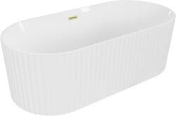 Mexen Paola szabadon álló, bordázott kád 170 x 80 cm, fehér fényes, arany szálcsiszolt túlfolyó - 52721708000-55 (52721708000-55)