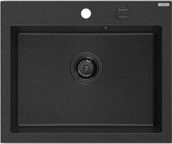 Mexen Elix gránit mosogató 1-medencés 600 x 500 mm, fekete/ezüst metál, fekete szifon - 6525601005-73-B (6525601005-73-B)