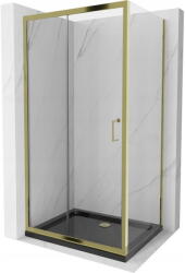 Mexen Apia 110 x 80 cm-es toló zuhanykabin, átlátszó, arany + Flat zuhanytálca, fekete - 840-110-080-50-00-4070G (840-110-080-50-00-4070G)