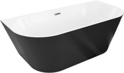 Mexen Oris szabadon álló, fal melletti, bordázott kád 170 x 80 cm, fehér/fekete, túlfolyó gun metal - 52871708075-95 (52871708075-95)