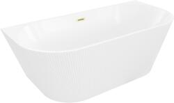 Mexen Oris szabadon álló bordázott falhoz közeli kád 150 x 75 cm, fehér, arany szálcsiszolt túlfolyó - 52871507500-55 (52871507500-55)