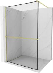 Mexen Kioto+ zuhanyfal polccal Walk-in 100 x 200 cm, fekete keret, arany kefélt - 800-100-121-55-70 (800-100-121-55-70)
