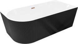 Mexen Silo szabadon álló sarokkád jobb oldali bordázott 150 x 75 cm, fehér/fekete, túlfolyó rózsaarany - 52891507575P-60 (52891507575P-60)