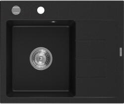 Mexen Ben gránit mosogató 1 rekesszel, csepegtetővel, balos 600 x 500 mm, fekete, króm szifon - 6522605000-77 (6522605000-77)