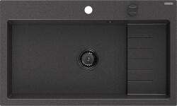 Mexen Omar egymedencés gránit mosogató 800 x 480 mm, fekete spriccelt, fekete szifon - 6520801005-76-B (6520801005-76-B)