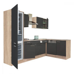 Leziter Yorki 280 Sarok Konyhablokk - Sonoma Tölgy Korpusz, Selyemfényű Antracit Front, Alulagyasztós Hűtős Szekrénnyel