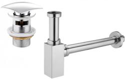  Mexen fél szifon mosdóhoz, négyzet alakú, klikk-klakk dugóval, túlfolyással, króm - 7992660-00 (7992660-00)