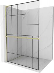 Mexen Kioto+ L zuhanyfal polccal Walk-in 90 x 200 cm, fekete minta, arany kefélt - 800-090-123-55-78 (800-090-123-55-78)