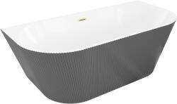 Mexen Oris szabadon álló, barázdált, fal melletti kád 150 x 75 cm, fehér/szürke, arany kefélt túlfolyóval - 52871507562-55 (52871507562-55)