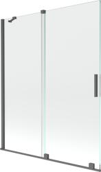 Mexen Velar kétszárnyú, tolós 140 x 150 cm-es kádparaván, átlátszó, gun gray kefélt - 896-140-000-01-66 (896-140-000-01-66)