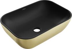 Mexen Rita pult tetején álló mosdókagyló 45 x 32 cm, fekete matt/arany vonalminta - 21084577 (21084577)