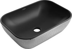 Mexen Rita 45 x 32 cm-es, fekete matt/ezüst pikkelymintás pultra szerelhető mosdó - 21084572 (21084572)