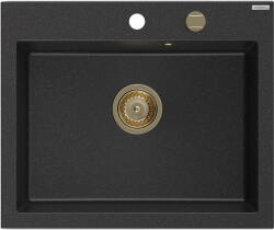 Mexen Elix 1-kamrás gránit mosogató 600 x 500 mm, fekete/ezüst metál, arany szifon - 6525601005-73-G (6525601005-73-G)